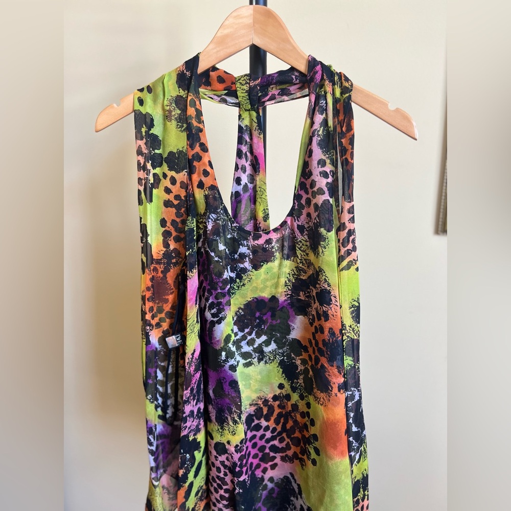 Diane Von Furstenberg Blouse with Scarf Silk Sleeveless Print Multicolor Size 10 - Picture 12 of 15